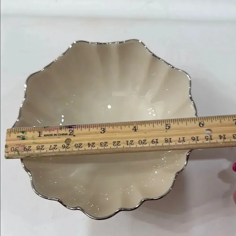 Lenox Cream Silver Serveware Bowl Scalloped Edges Silver Trimmed Vintage Dining